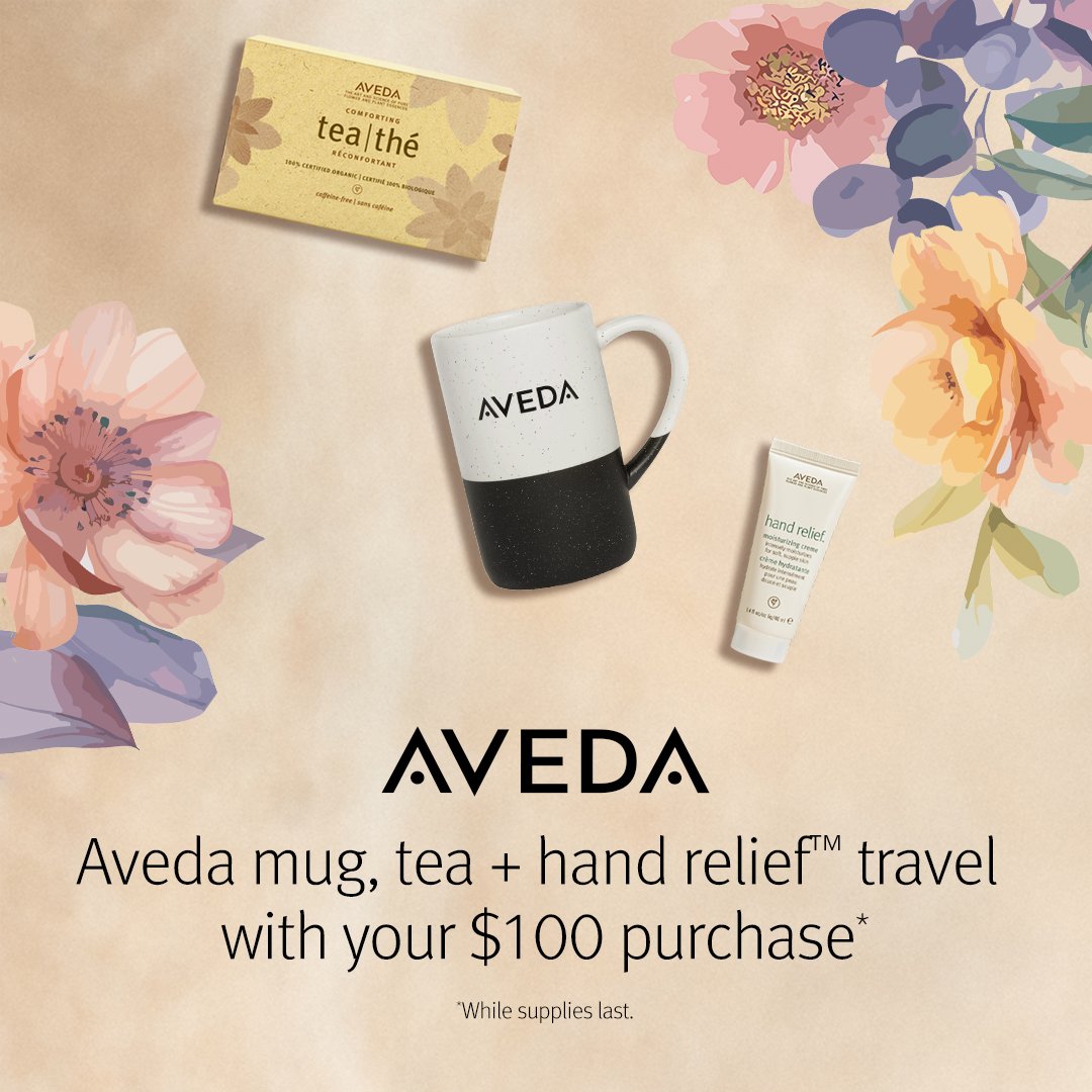 🌸 Mother's Day Exclusive 🌸 Treat Mom (or yourself!) with the gift of luxury this Mother's Day! 💖 For a limited time*, indulge in $100 worth of Aveda products and receive a special gift to make her day even more memorable. From nourishing hair care