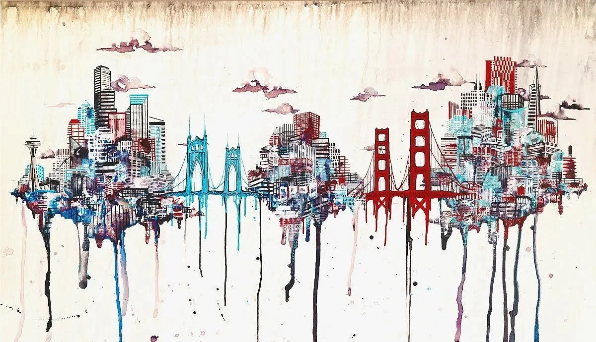 (Monochromatic) CITIES: Seattle, Portland, & San Francisco BRIDGES: St John's Bridge & Golden Gate Bridge