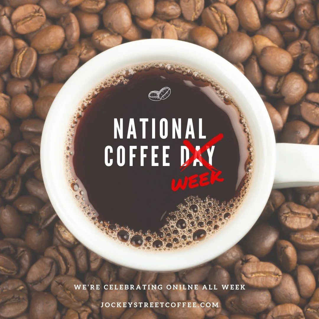NATIONAL COFFEE WEEK is right around the corner and we're starting the fun early. 

Hop over to jockeystreetcoffee.com for all the deals:
↪ FREE Reusable Bags
↪ FREE Bags of Coffee
↪ Buy MORE Save MORE

Small batches. Roasted just for you. 

#jockeys