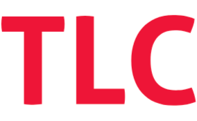 Red text displaying the letters TLC on a white background.