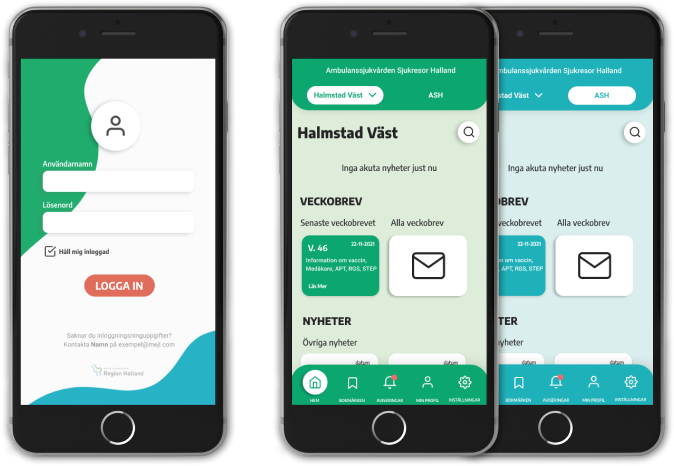 3 iphones with colorful app prototypes