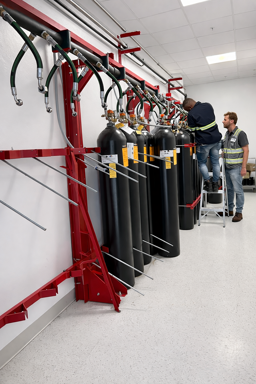 Instalación de sistema hibrido de supresión de incendios Victaulic Vortex en industria farmaceutica. 
