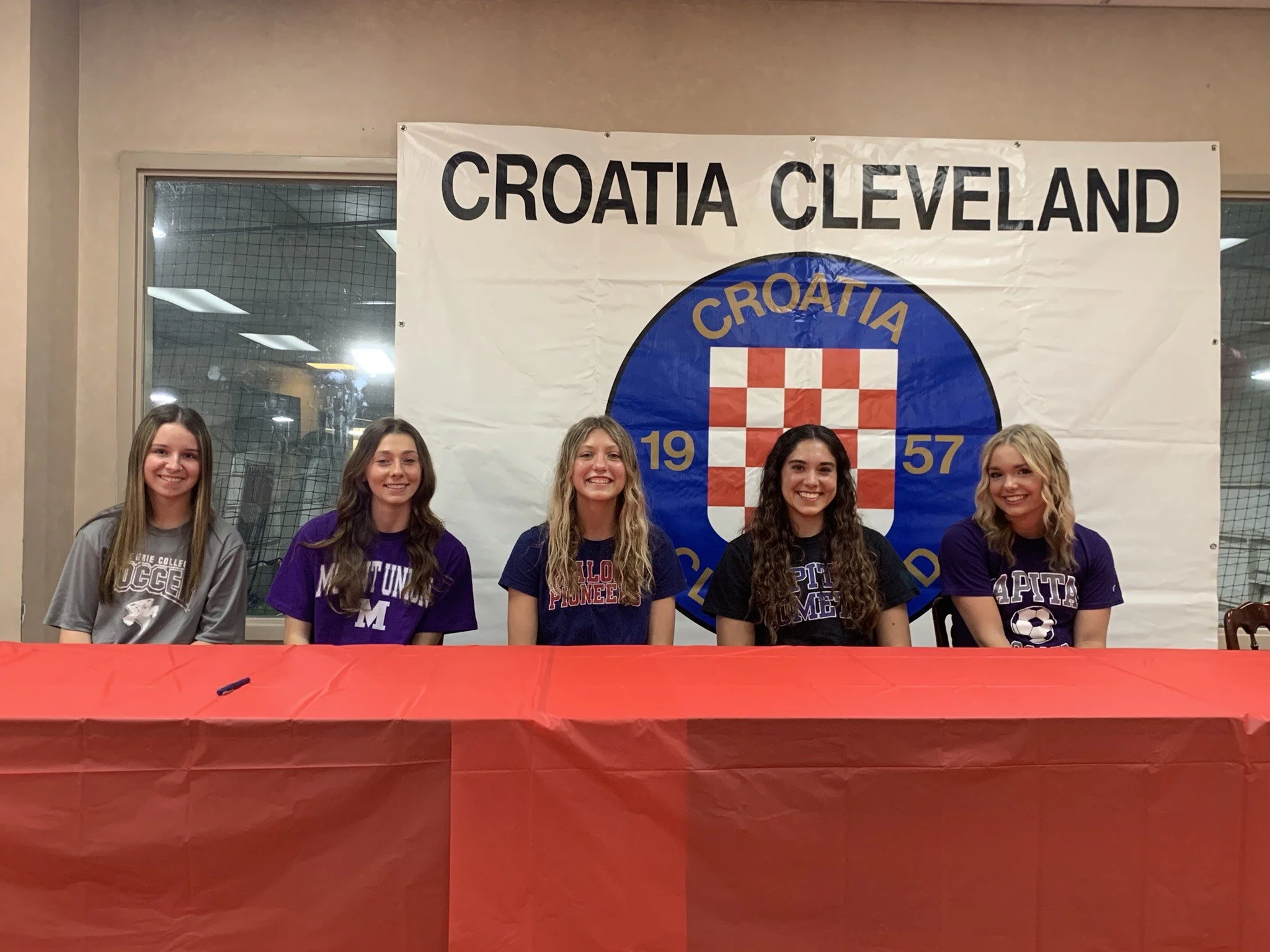  The Croatia Juniors Class of 2024 ( left to right ): Melissa Begovic (Lake Erie College), Anya Stupica (University of Mount Union), Eliza Wills (Malone University), Mia Muraco (Capital University), Avri Whited (Capital University)  Not pictured: Makenzie Stuckert (Ursuline College), Ishmael Agyire (Xavier University), Samuel Heramb (University of Mount Union), Martin Medancic (West Liberty University), Manu Nieto (Walsh University), Byron Perez (Lake Erie College), Inaki Pinto (Walsh University), Dani Villa (John Carroll University) 