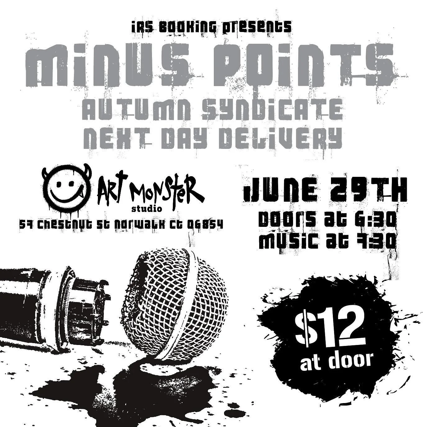 Indie Rock Night again this Sat June 29th Doors 6:30 Music @7:30 - another great show at the studio. @irsbooking and Art Monster studio present @nextdaydeliveryband @autumnsyndicate and @minuspointsct for a night of great music 🙏🏽👏🏽