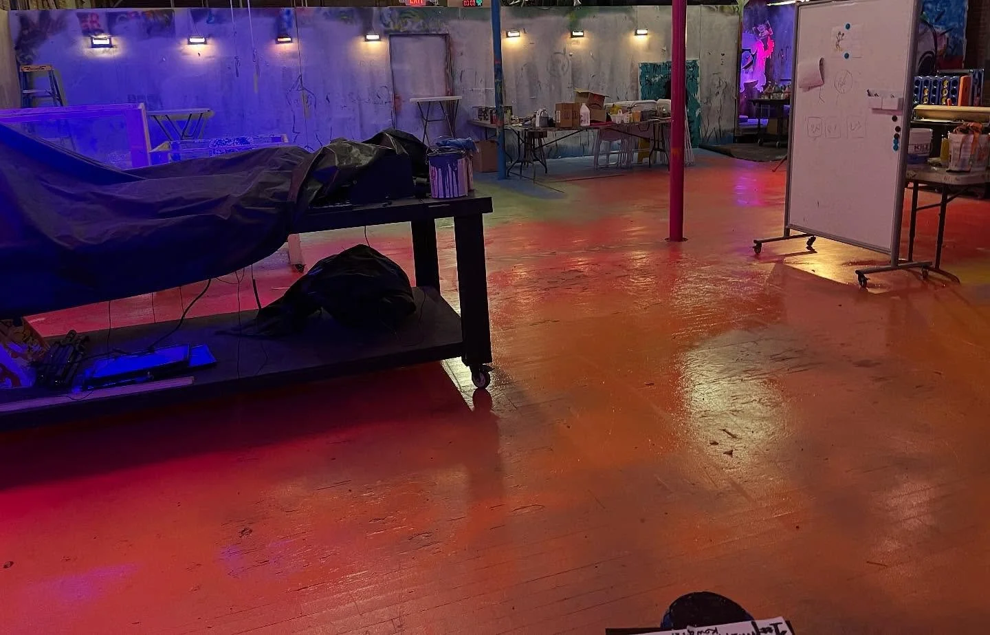 After a summer and fall filled with workshops and parties the floor took a beating so we had to recoat it just in time for the FREE Family paint day and Kids art show this Sunday from 1-4pm - we just added more tickets - link in bio