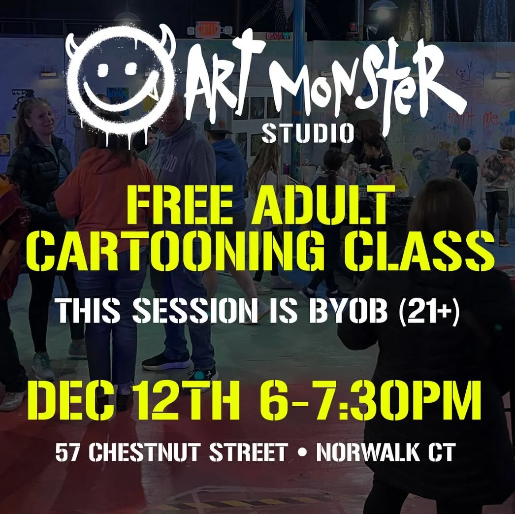 Time for the adults to shine! Join us for a Free Adult Cartooning Workshop at Art Monster Studio! Learn the basics of character design, expression, and storytelling in a fun, relaxed setting. This session is BYOB (21+), so grab your favorite drink, u