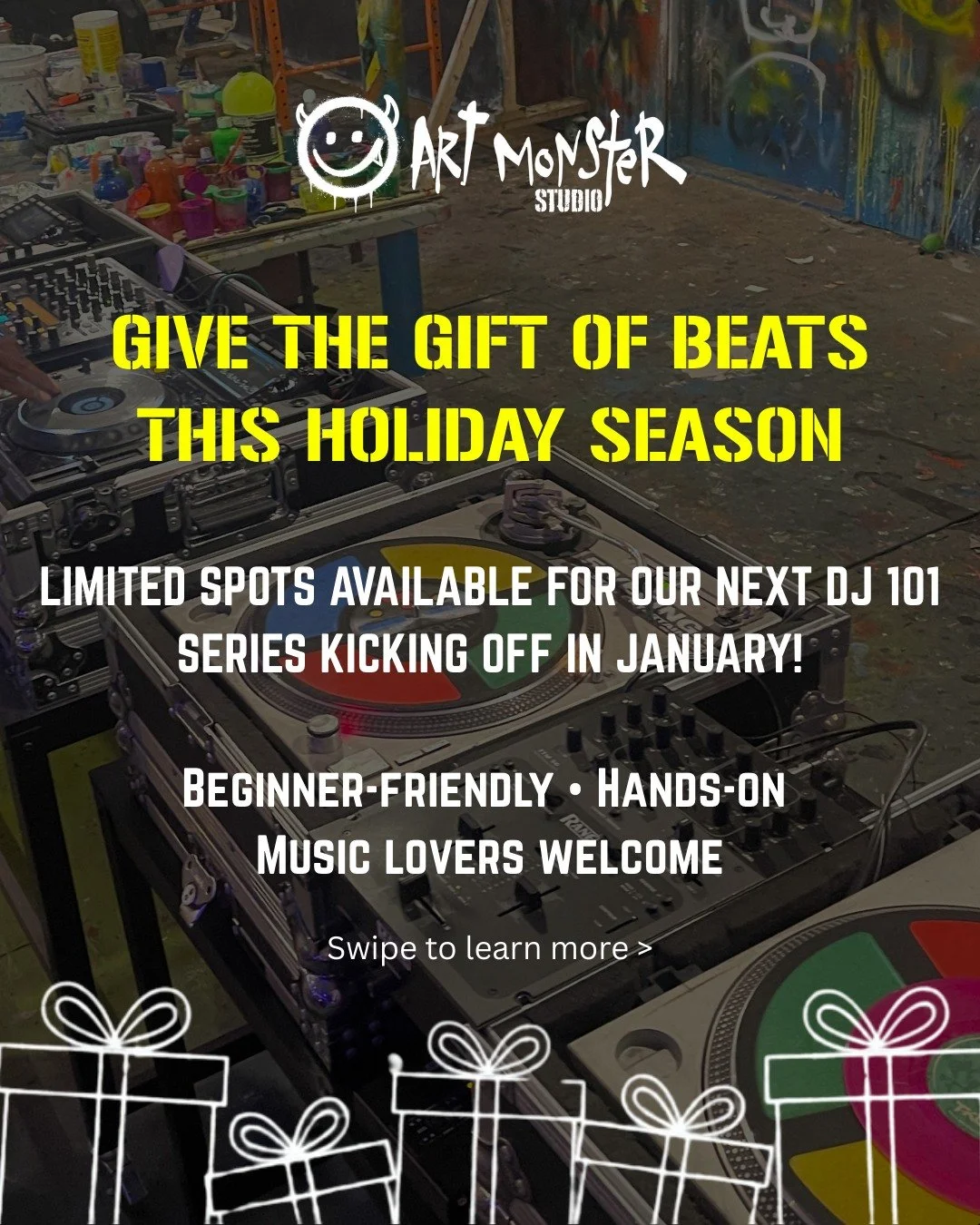 Looking for a holiday gift that hits different?
Our DJ 101 Series teaches the basics of DJing in a fun, hands-on environment &mdash; perfect for beginners of all ages.

Limited spots available for our January series.
Link in bio!