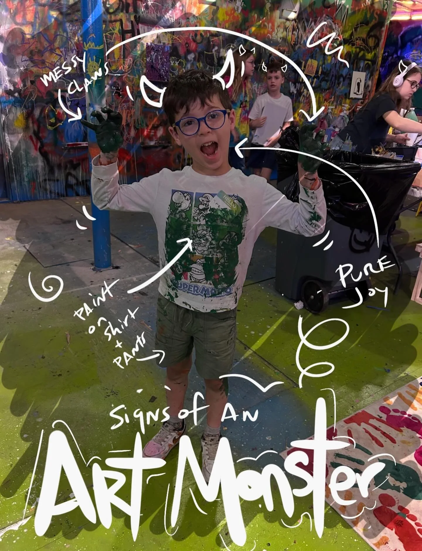 You might be an Art Monster if:

 &bull; Paint is permanently embedded in hands
 &bull; Clothes considered canvases
 &bull; Mess = masterpiece
 &bull; Big imagination, zero off switch
 &bull; Avoids staying clean longer than 5 minutes

We don&rsquo;t