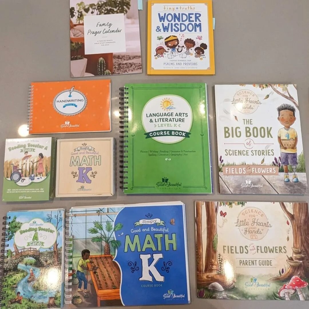 OUR KINDERGARTEN CURRICULUM

Language Arts ---
We are currently using a lot of materials from The Good &amp; The Beautiful. Their stuff is really easy to use and doesn&rsquo;t require much prep (if any).
☀️Level K Course Set (The Good &amp; The Beaut