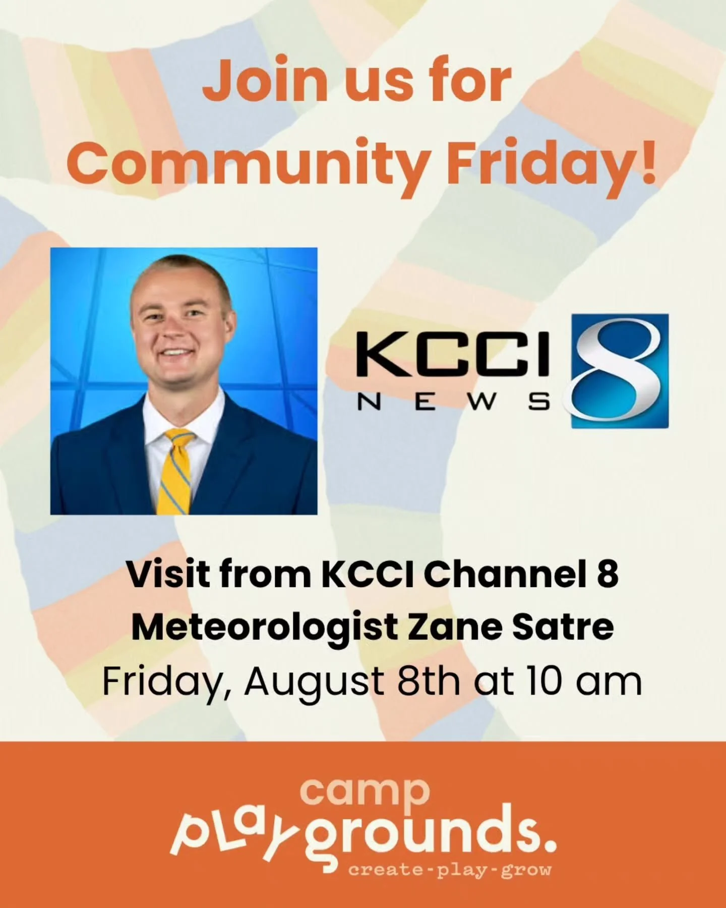 BREAKING NEWS! We can't wait for our visit from @kcci8 Meteorologist Zane Satre today at 10 am! ☀️
Come learn about the weather, check out the storm chasing vehicle, and get all the wiggles out before the weekend 🤸‍♀️
Community Friday events a