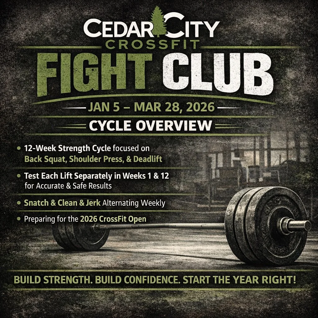 New Cycle &ldquo;Fight Club&rdquo; starts tomorrow!!

This 12-week strength cycle kicks off the New Year with beginner-friendly, foundational progression built around the Back Squat, Shoulder Press, and Deadlift. The goal is to help athletes establis