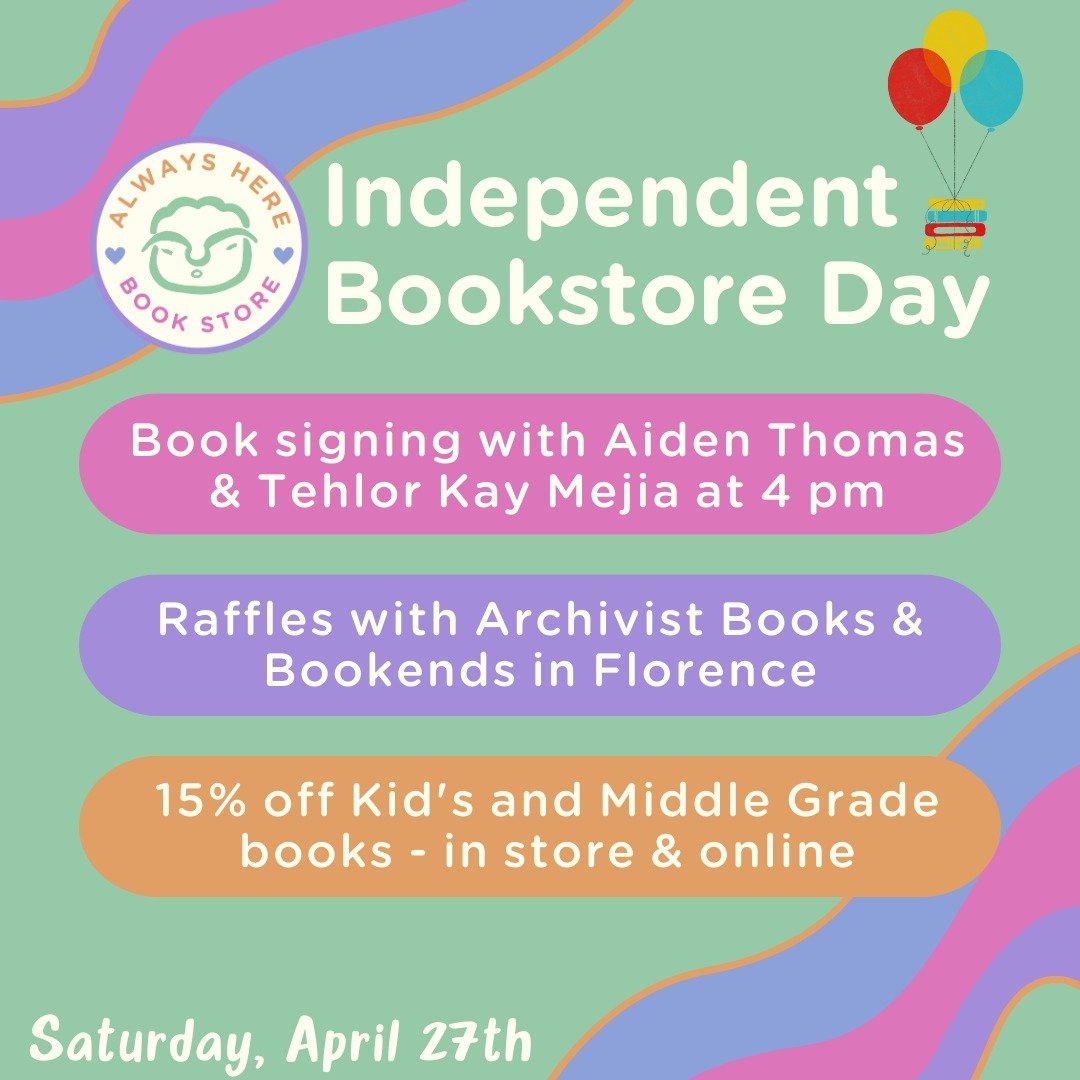 🎈 Indie Bookstore Day 2024 ~ Full Plans 🎈

We&rsquo;ve been sprinkling details about our first Indie Bookstore Day through a few posts- but here are all the things we have planned!

✨ Book signing with @AidenSchmaiden &amp; @TehlorKay ~ Starts at 4