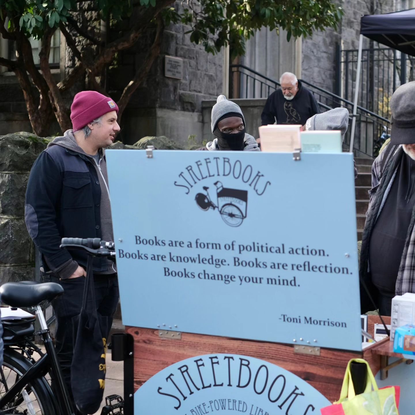 Always Here Bookstore is proud to support Street Books (@street.books), a bicycle-powered mobile library for people living outside and at the margins in Portland. Since 2011, Street Books has empowered people on the streets through access to literatu