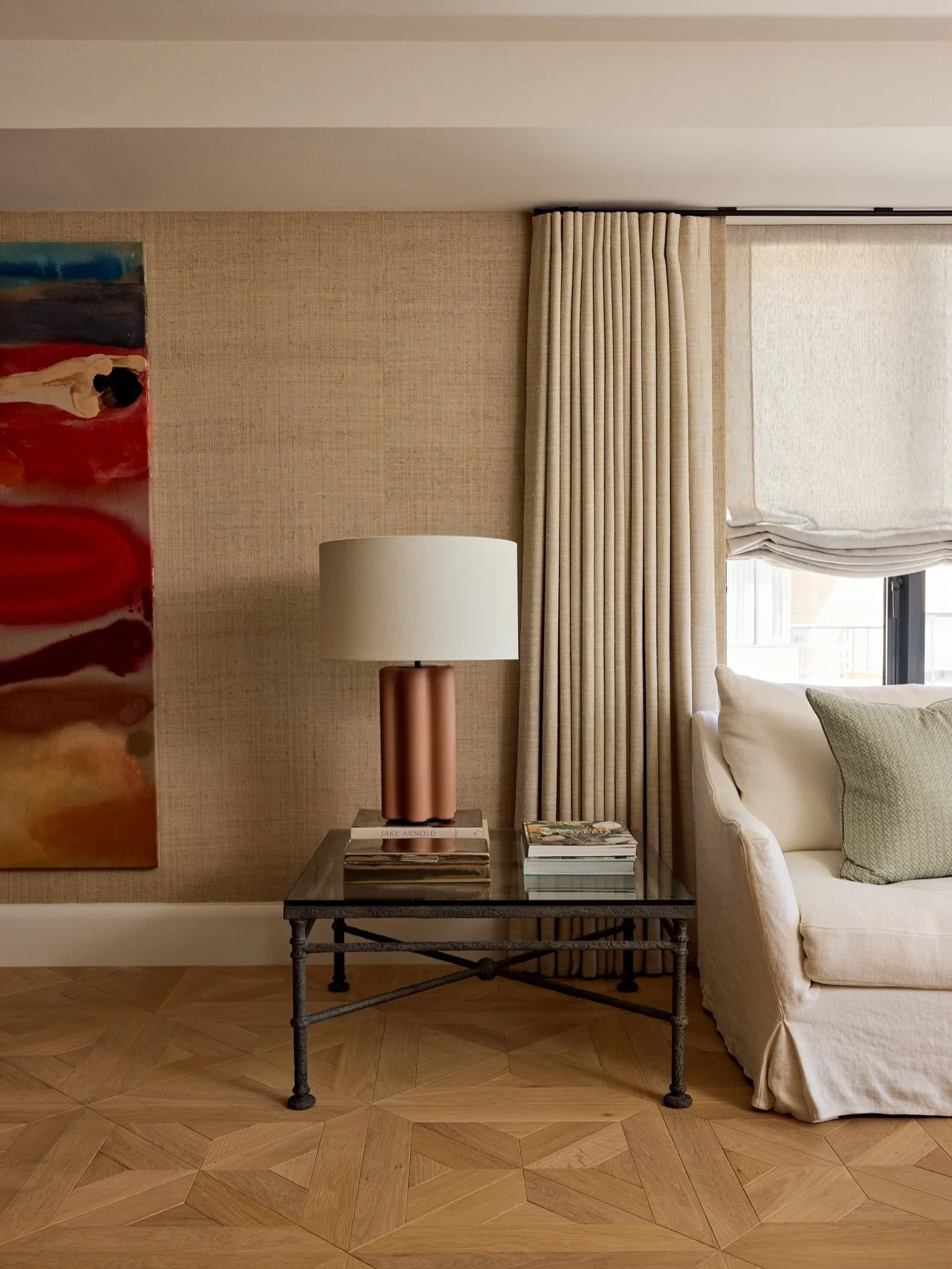 Introducing Project Rushcutters Bay. In collaboration with @marcomeneguzzidesign we transformed this beautiful harbourside apartment. The living room features natural tones and layered textures to create a relaxed and timeless feel #prosperprojects