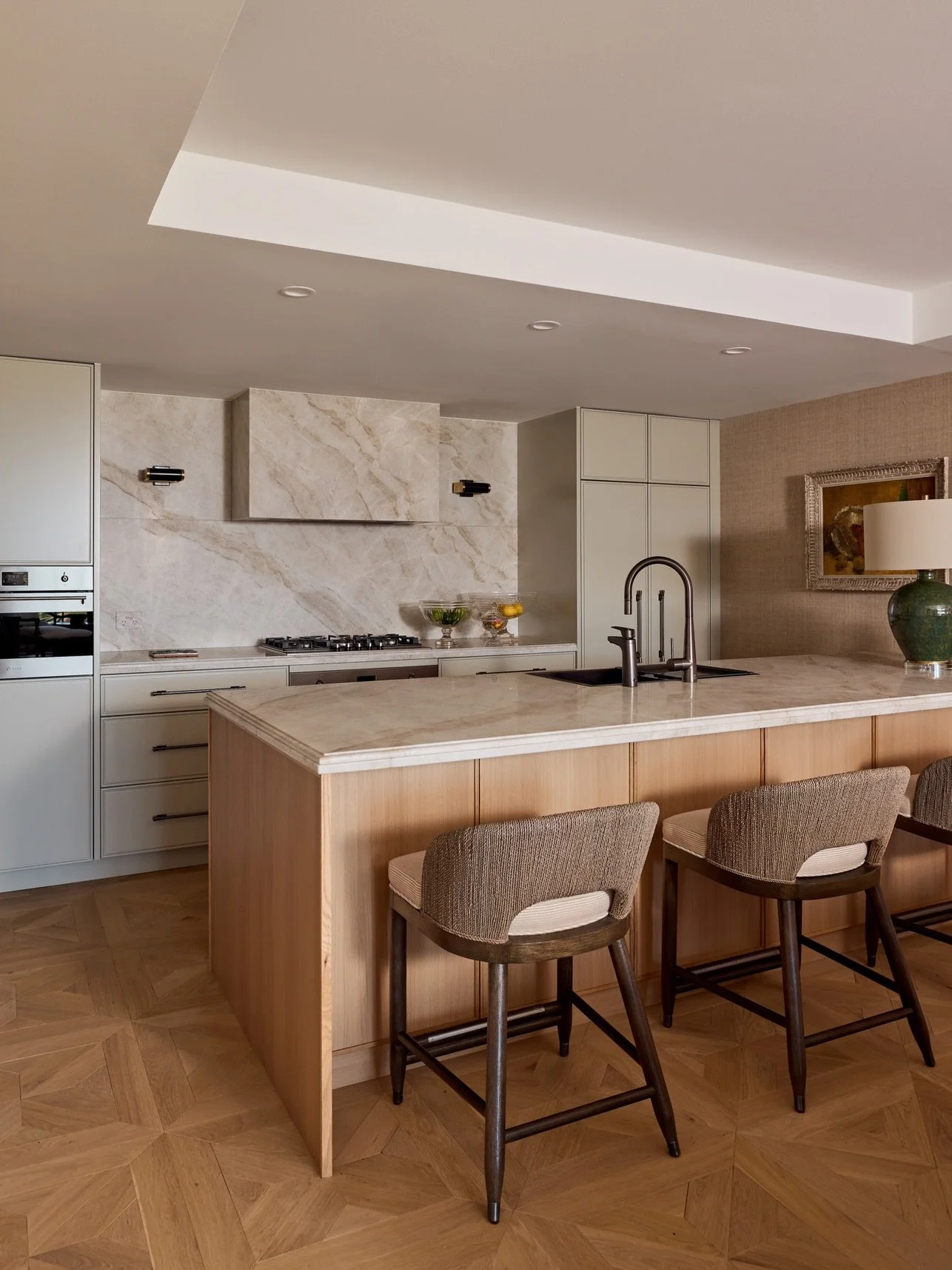 Welcome to our Rushcutters Bay project kitchen. This inviting space features warm wood cabinetry and soft natural stone, creating a timeless look with the perfect modern contrast #prosperprojects 

Designer @marcomeneguzzidesign 
Shot by @project.sho