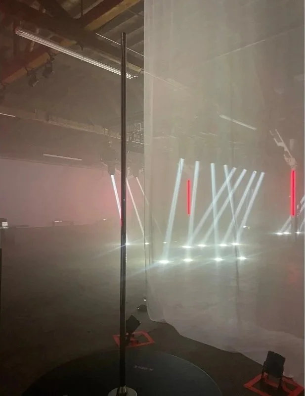 Stage pole rental setup for a private album release event, delivered and installed by PoleBait in Los Angeles
