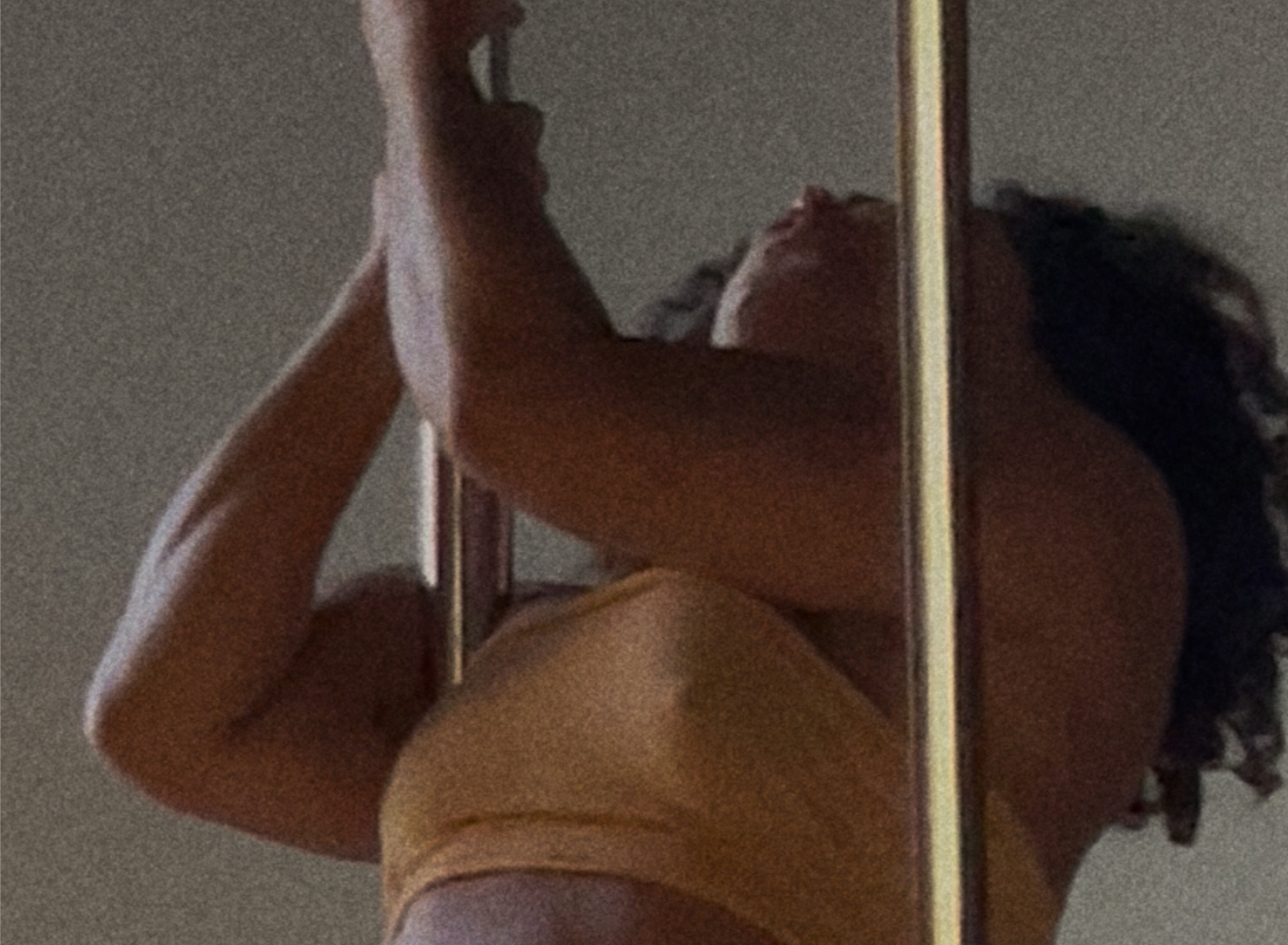 Woman in her late 30s building core and upper body strength in a private PoleBait pole training session