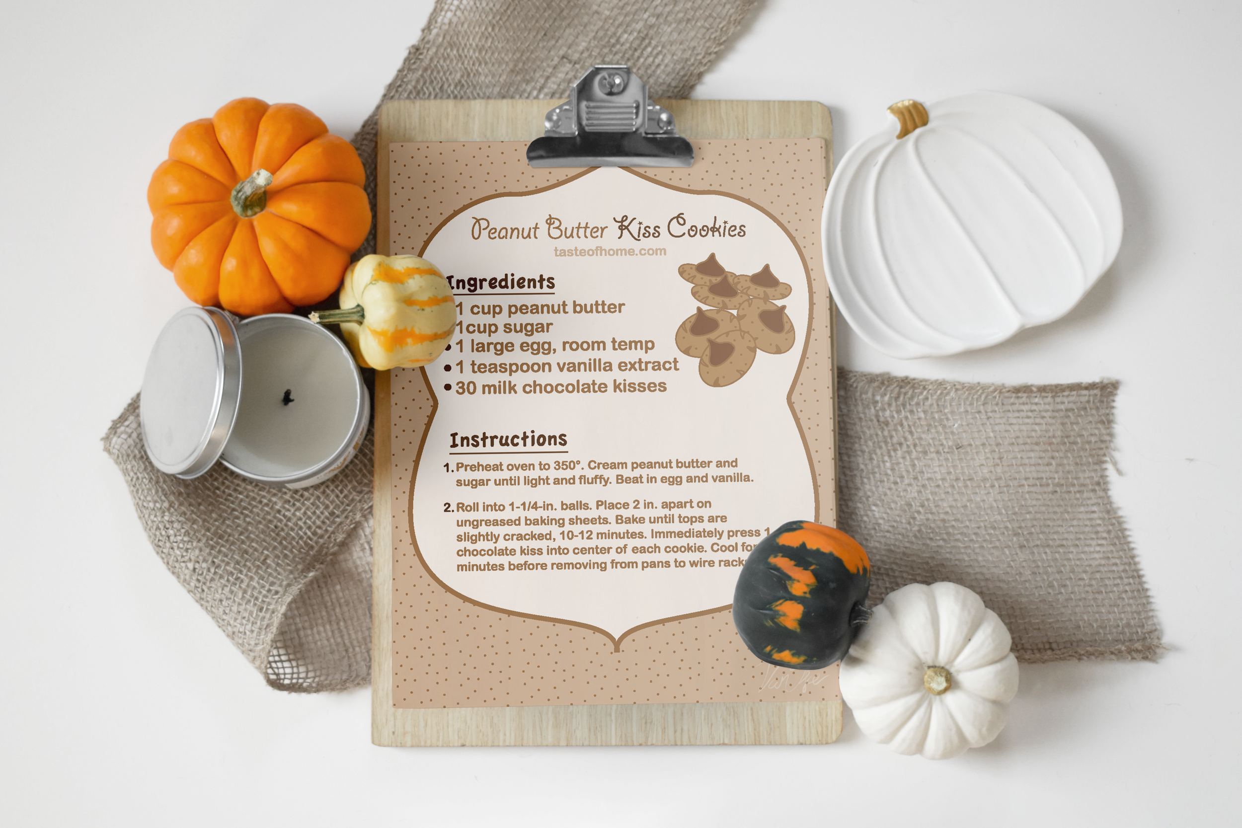 "Peanut Butter Kiss Cookies" Dessert Recipe Card Design