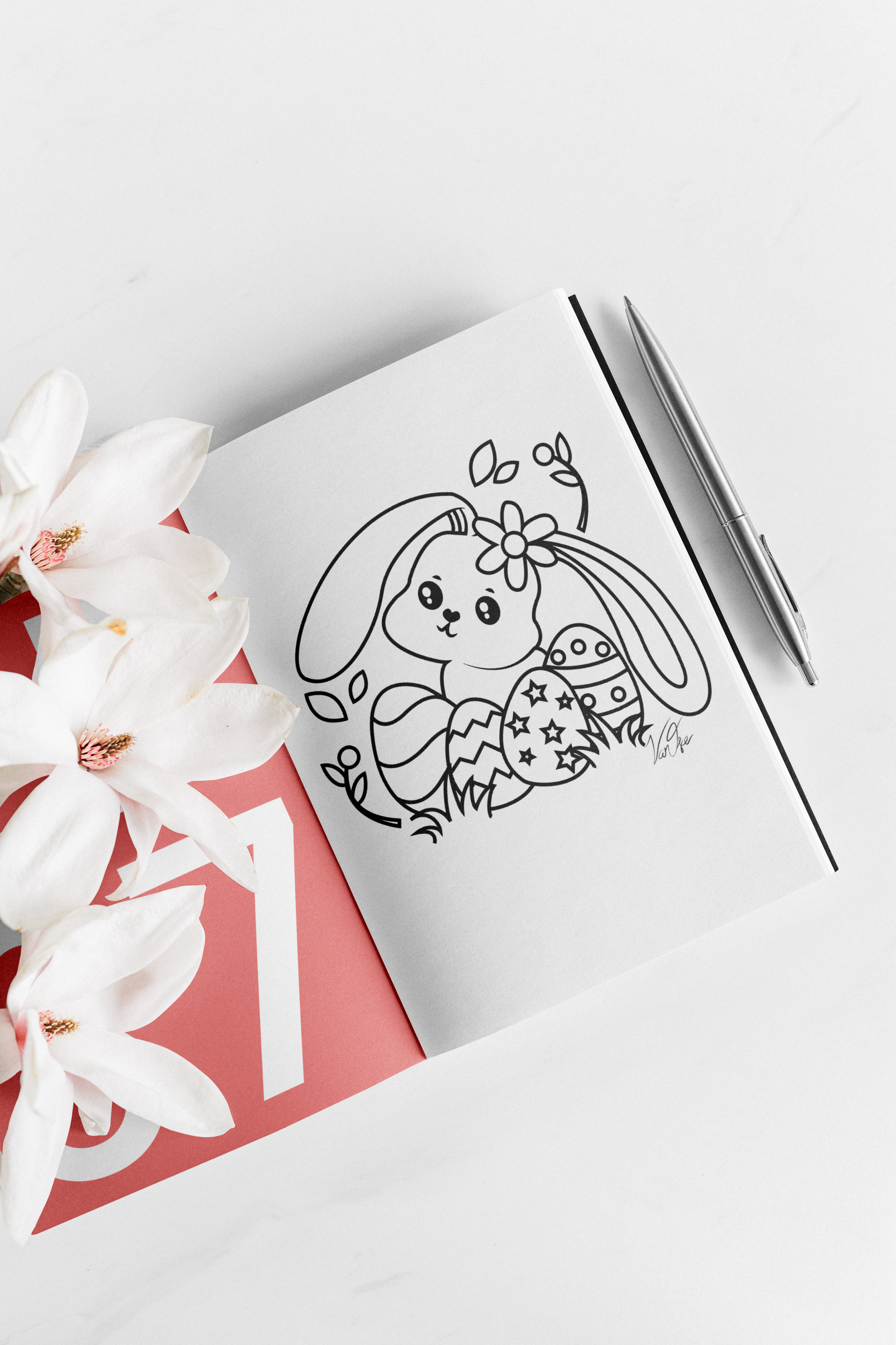 "Easter Bunny & Eggs" Coloring Book Page Design