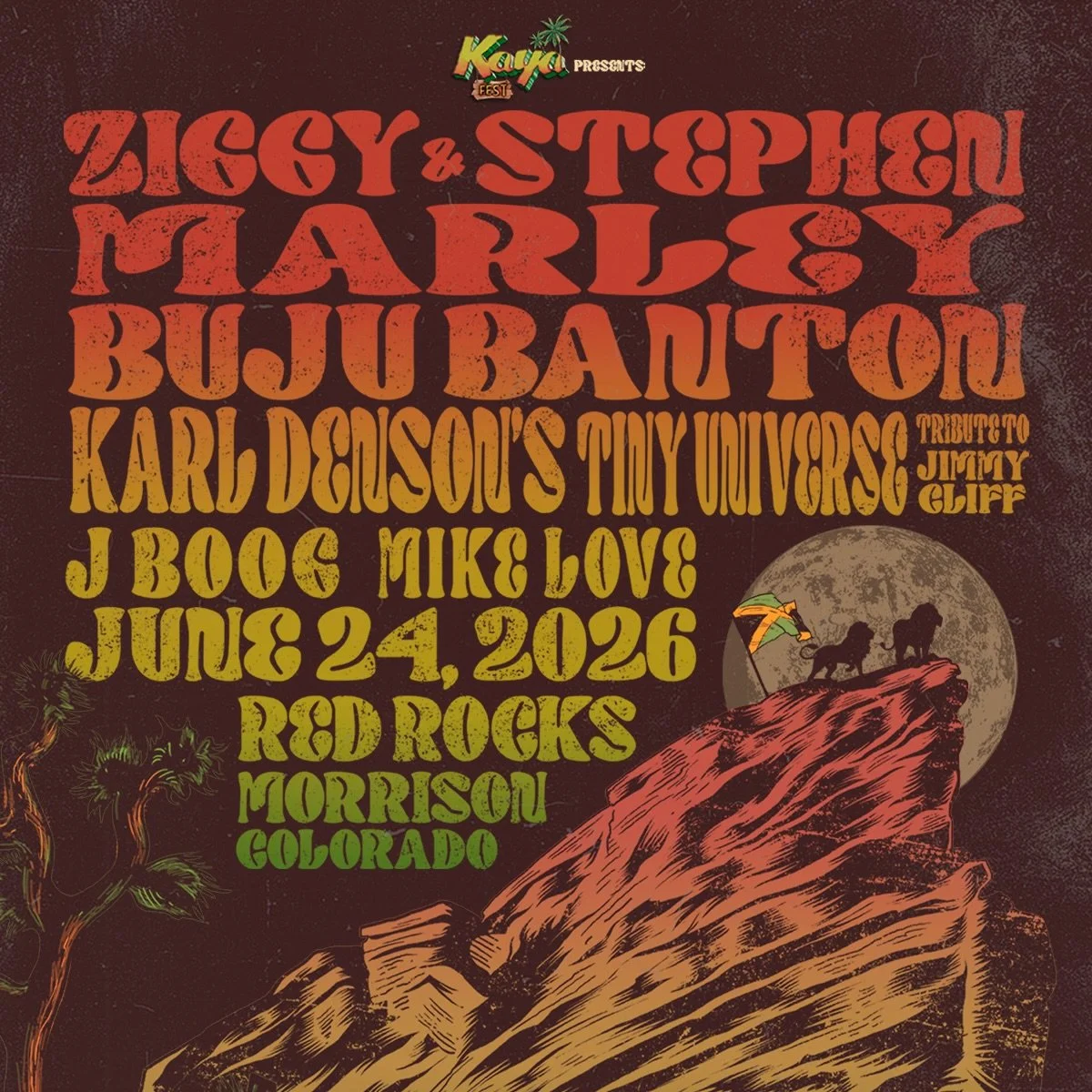 Hey &lsquo;ohana, it&rsquo;s my first time headed to the legendary @redrocksco on June 24th and I&rsquo;m going there with these legendary musicians and friends @ziggymarley @stephenmarley @bujubanton @karldensonstinyuniverse @jboogmusic This has bee