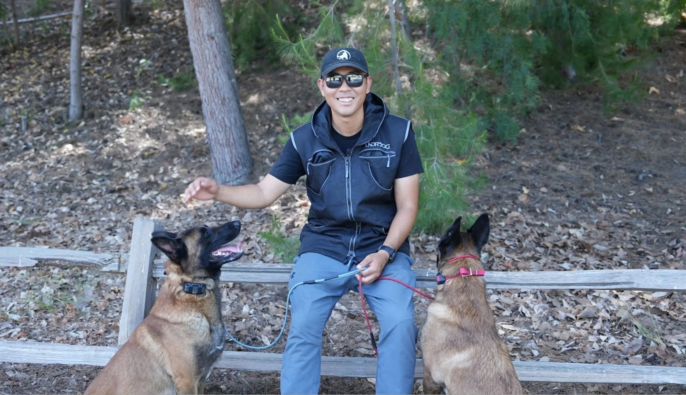 Kevin and his dogs Riley and Daisy