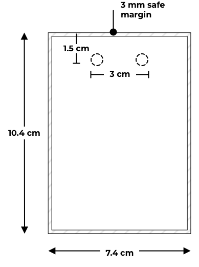 Vertical layout for A7 name badge showing front design area and print-safe margins