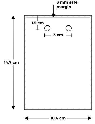 Vertical A6 name badge template with font sizing and artwork zone for eco paper