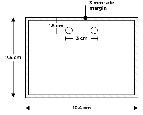 Horizontal A7 badge artwork guide highlighting placement for guest name and logo
