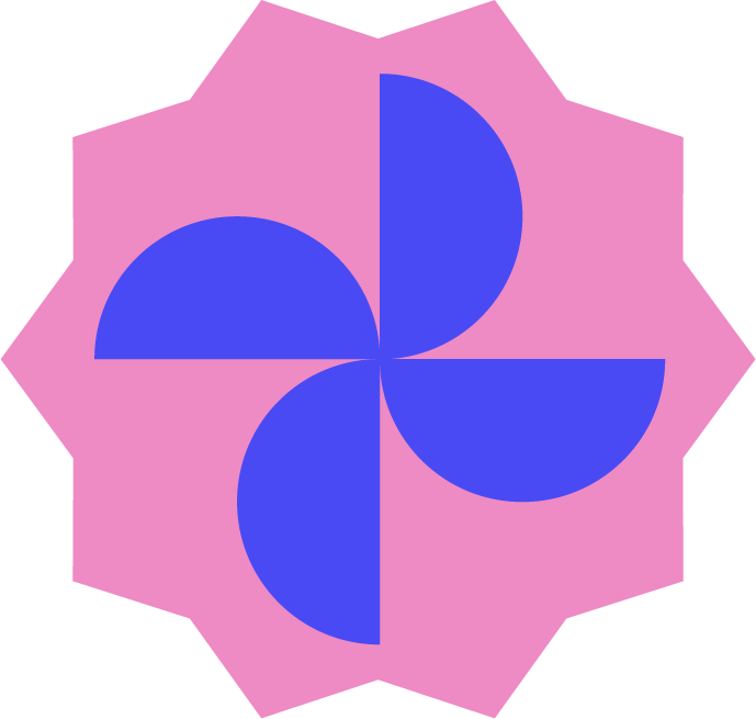 Design géométrique abstrait avec un fond rose et des formes bleues disposées en cercle