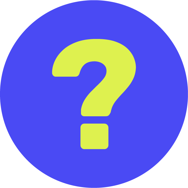 Un cercle bleu avec un point d'interrogation jaune au centre, symbole de question ou d'incertitude.