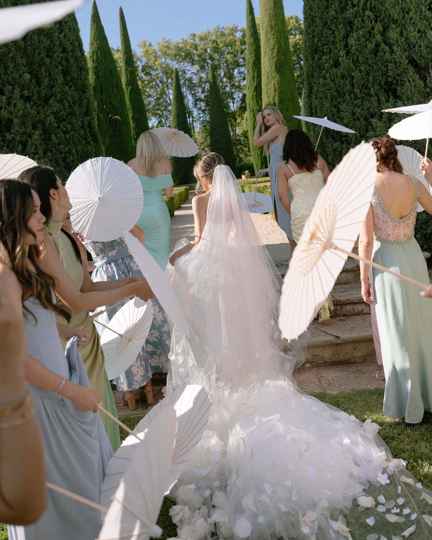 Green and pastel hues, vineyards and cypress all around, Grace &amp; Zach @chateaudesannes wedding was Provence at its most tender 🌱🌿
Planner: @frenchstyleweddings
Venue: @chateaudesannes
Wedding gown: @verawanggang 
Videographer: @meryll_degordon
