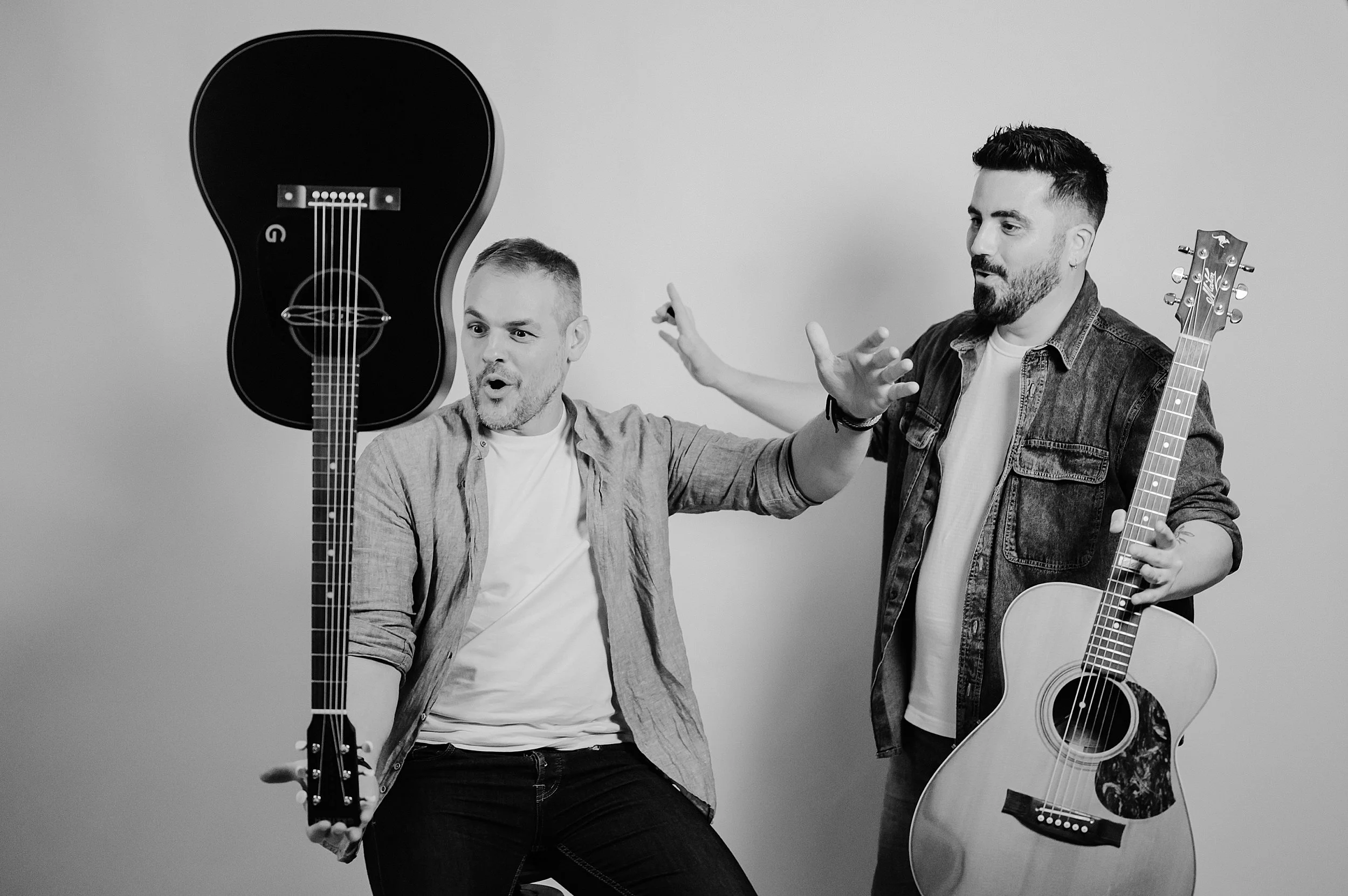Professional indie rock folk band Akira Manera portrait in music studio Italy
