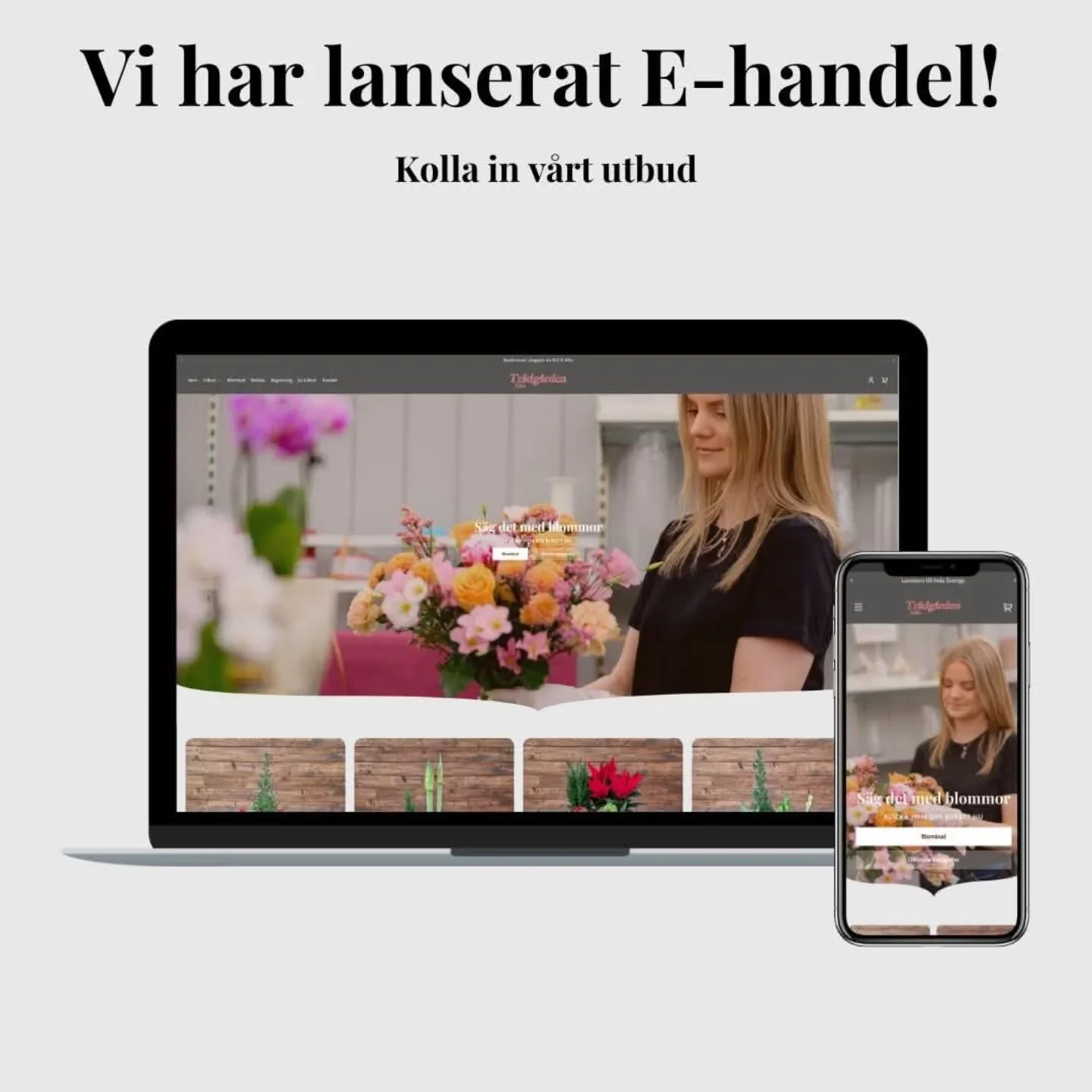 Nu kan du best&auml;lla julgrupper, buketter och det lilla extra till n&auml;ra och k&auml;ra via v&aring;r hemsida och den nya E-handeln vi precis lanserat. 
Vi levererar enligt dina &ouml;nskem&aring;l inom Edsbyn-Alfta-Bolln&auml;s med omnejd. Det