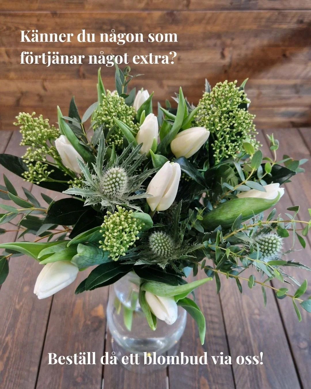 Visst &auml;r det vackert med vita tulpaner?! 

Dessa kan du best&auml;lla enkelt via v&aring;r hemsida (f&ouml;lj l&auml;nken nedan).

Eller s&aring; ringer du oss s&aring; l&ouml;ser vi det tillsammans. 0271-100 55.

Idag l&ouml;rdag har vi &ouml;p