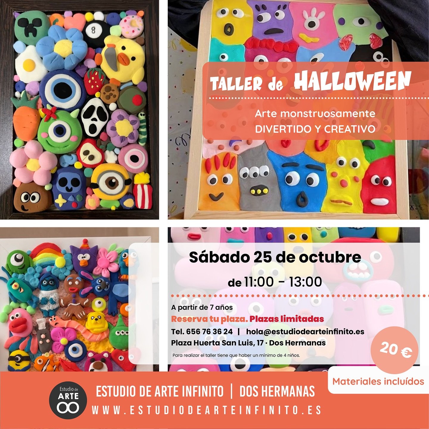 Este s&aacute;bado tenemos un TERROR&Iacute;FICO TALLER DE ARTE DE HALLOWEEN 🎃💀🎨 yo que t&uacute; no me lo perder&iacute;a 👻

Y si quieres venir disfrazado nos encantar&aacute; 🥳

⏰ S&aacute;bado 25 de octubre de 11:00 a 13:00h

🏡 Estudio de ar