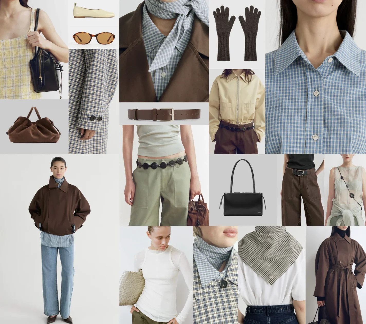 Friends With Frank wardrobe featuring checked shirts, brown outerwear, scarves, tailoring and everyday accessories.