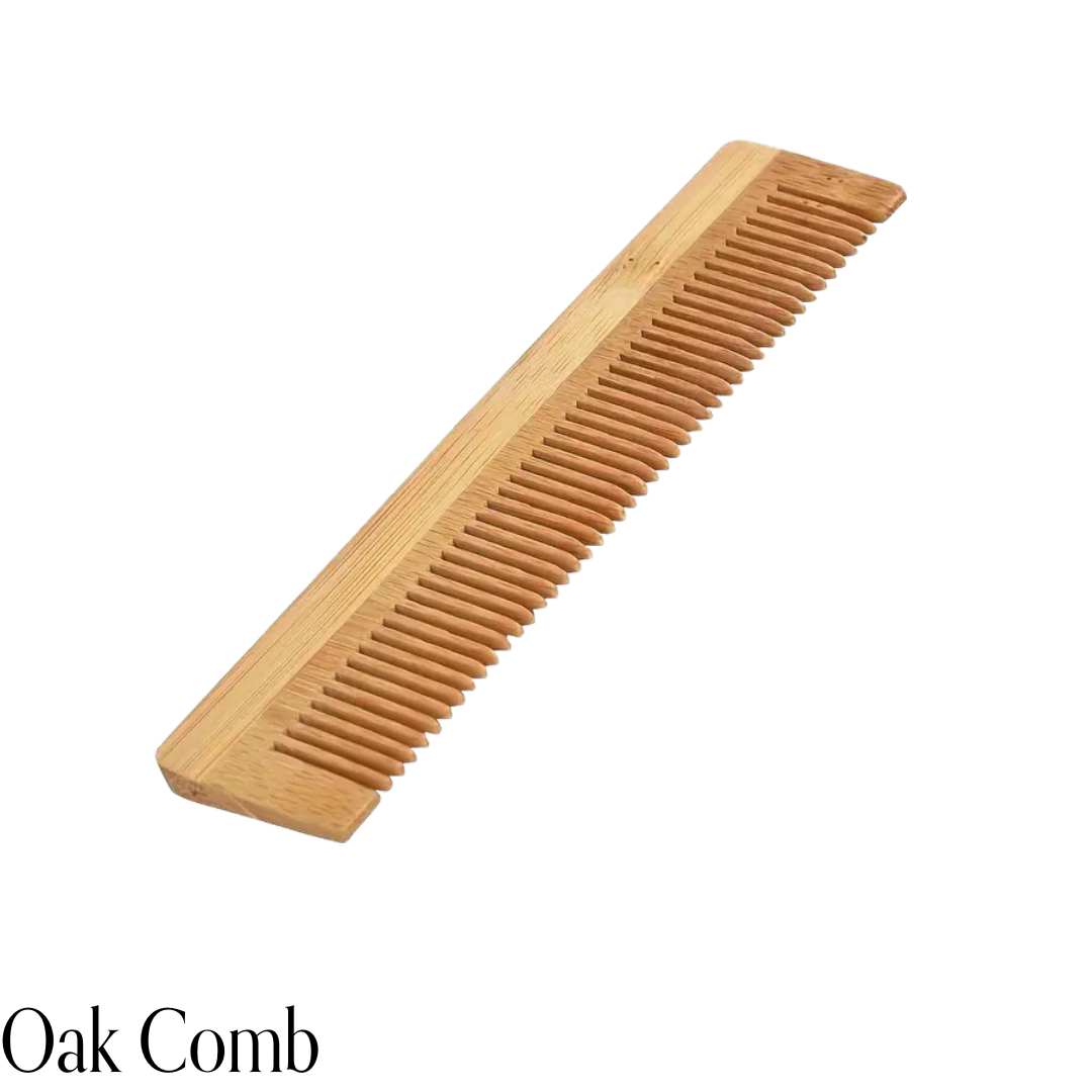 Wooden comb with fine teeth on a white background