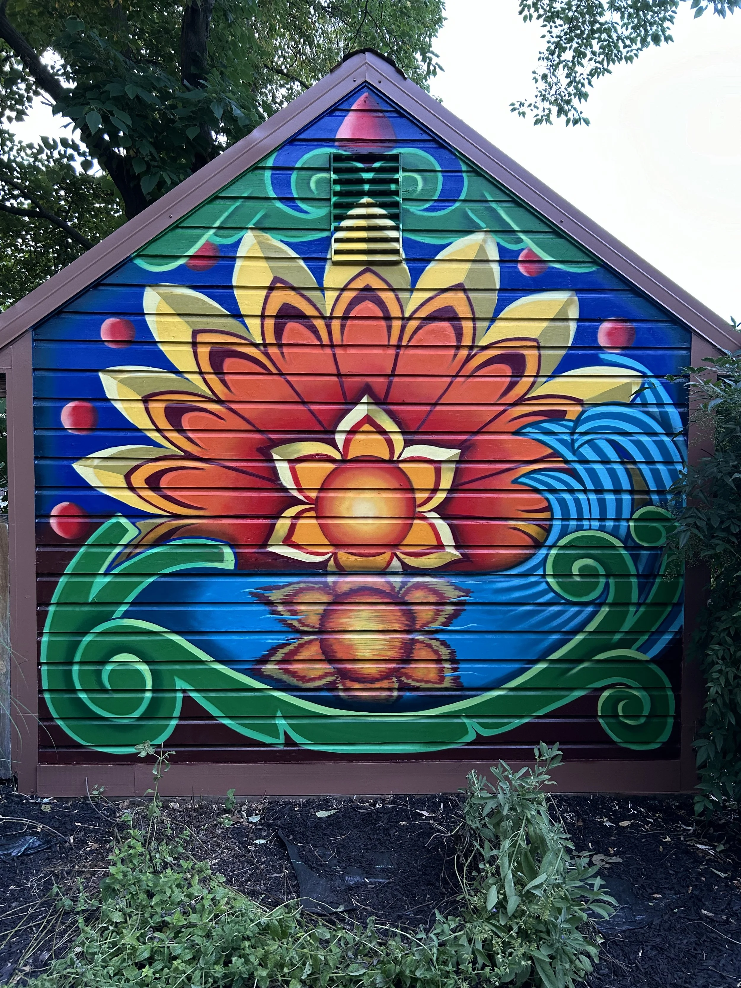 Sunrise on Carroll Creek- Spray painted on a  private residence's shed