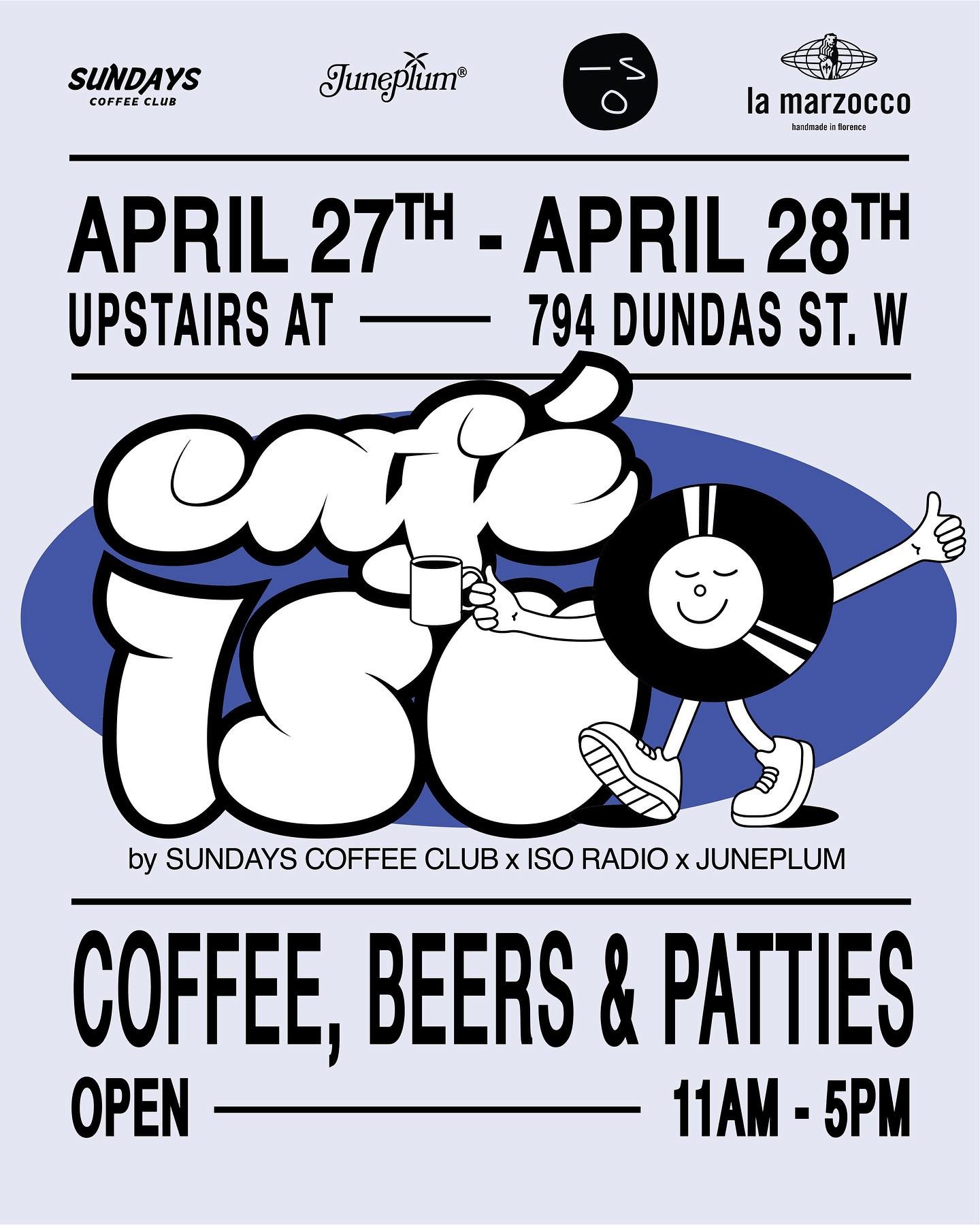 APRIL 27-28 ⭐️ CAFE ISO ⭐️

Come sip @sundayscoffee.club, eat JunePlum patties, with music from @iso.radio 

Upstairs right above Patois from 11 am to 5 pm ⭐️

SEE YOU ALL THERE 🫶

#sundayscoffeeclub #iso #popup