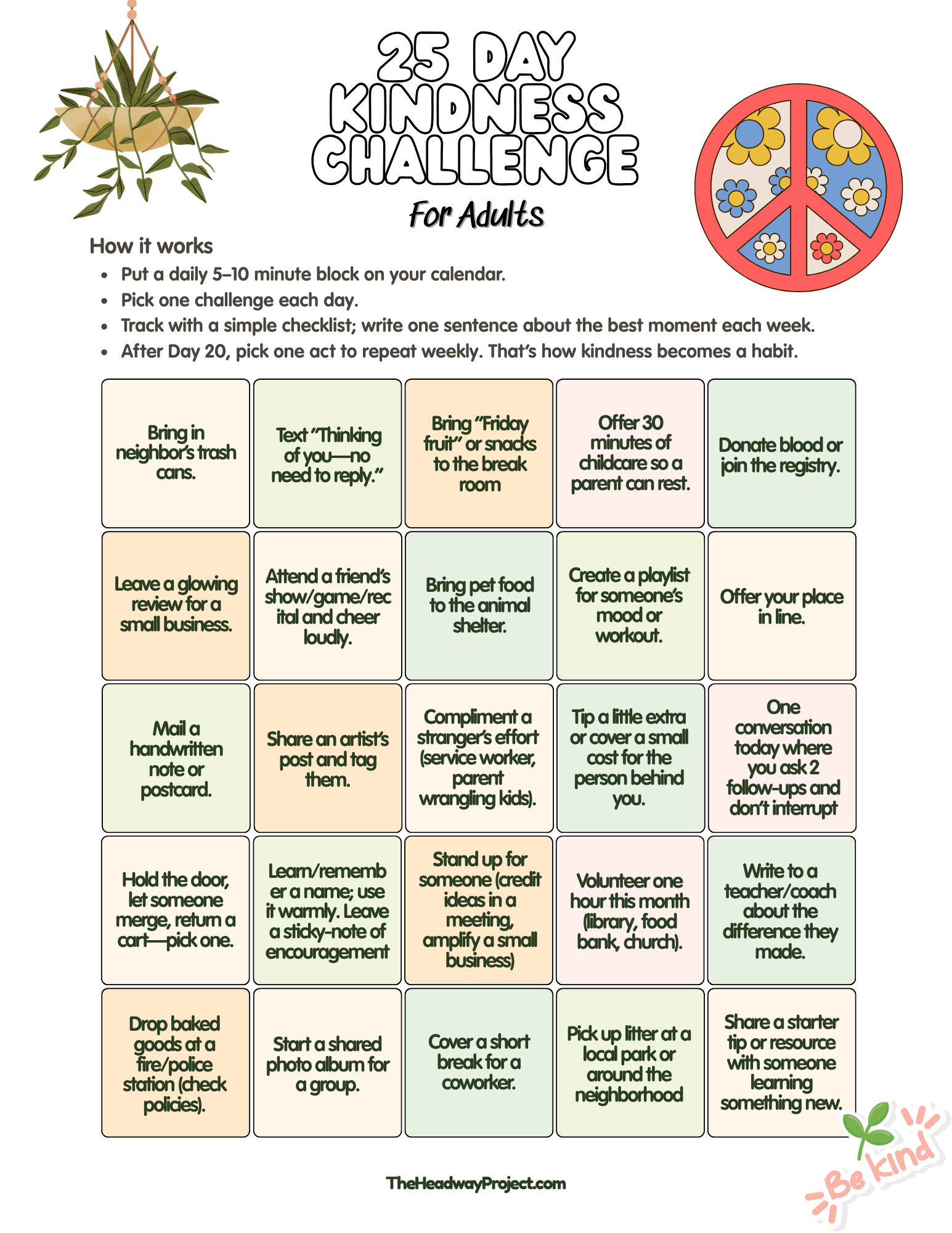 25 Day Kindness Challenge for Adults