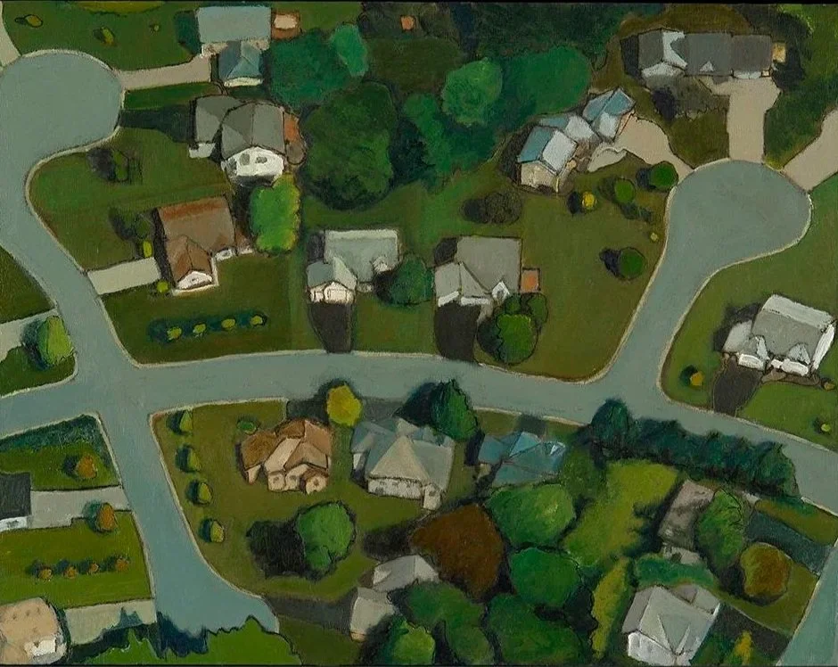Suburbia 1 | paint/ink/paper on panel | 12x14x1.5"