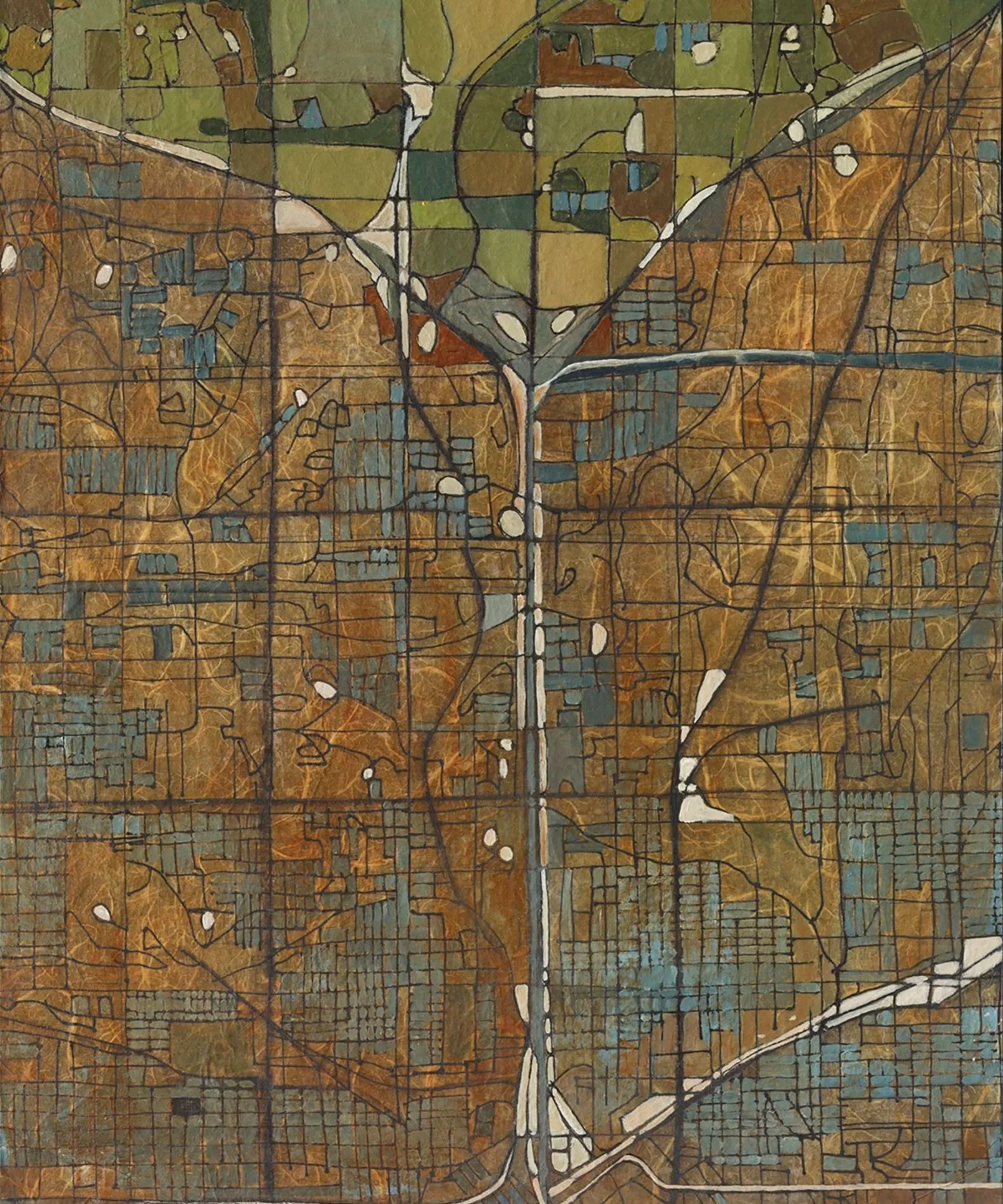 En Route 2 | acrylic and paper on wood | 16x20x1.5"