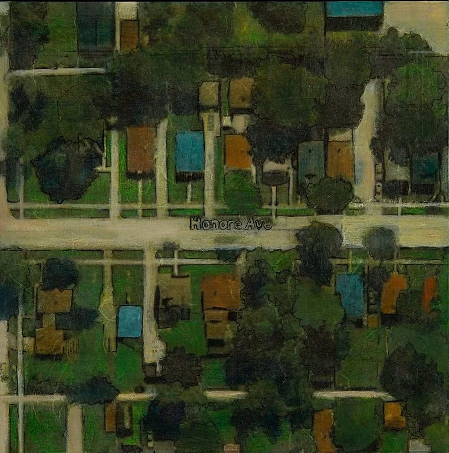 Honor Avenue | acrylic and paper on wood | 10x10x1.5"
