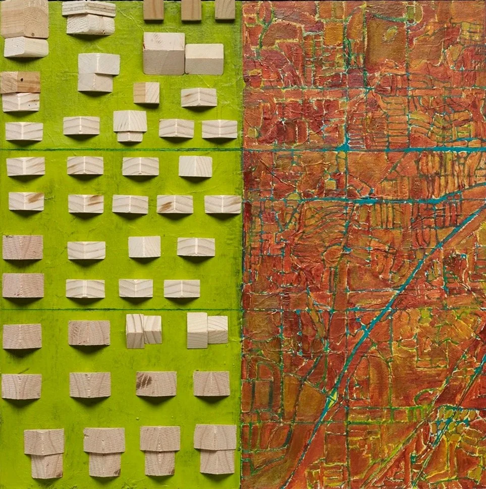 New Developments 1 | acrylic/wood/screen printed map on panel | 16x16x3"