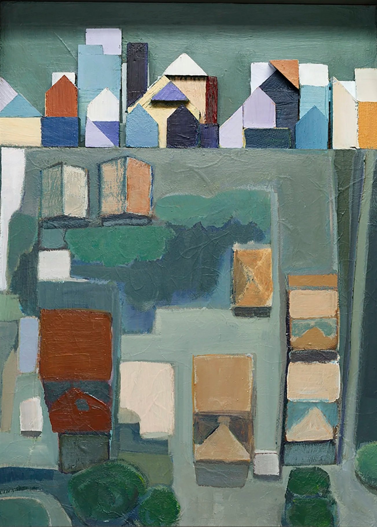 Cities Edge | acrylic/wood/paper on panel | 12x16x2"