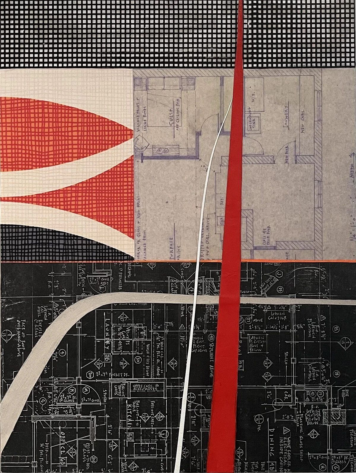 Under, Over, Through | blueprints, wallpaper, screen print, paint | 12 x 16 x 1.5"