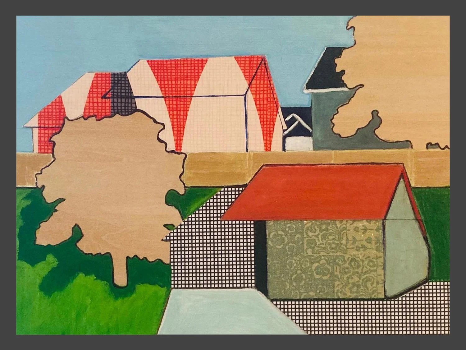 Matchy-Matchy: assemblage/wallpaper/ink/papers/paint, 16x12x1.5"