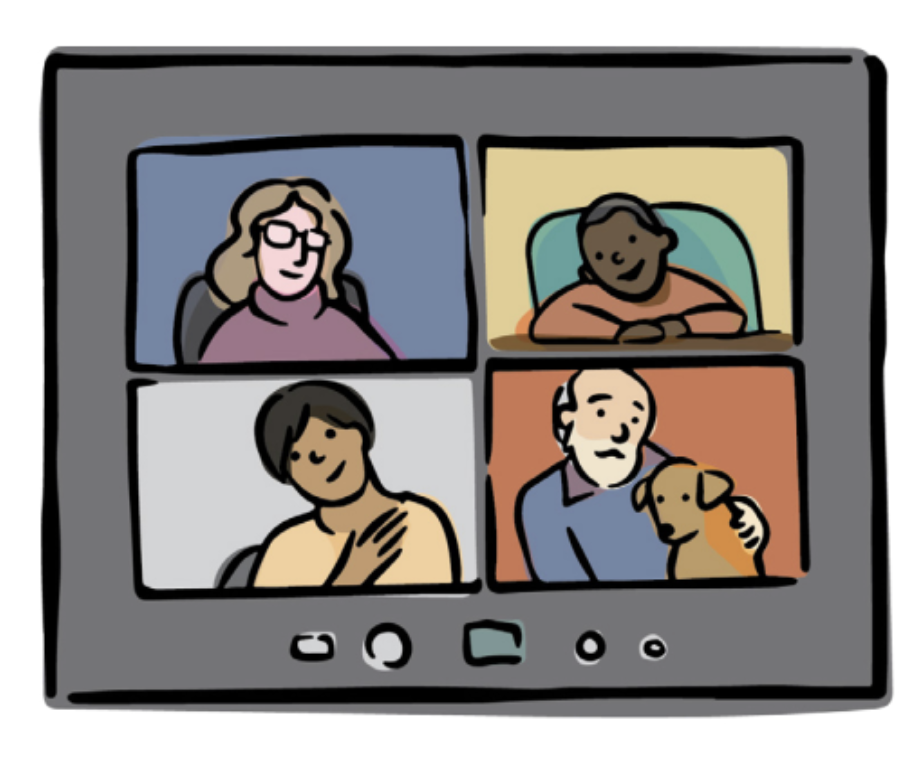 Four people are in a Zoom meeting together