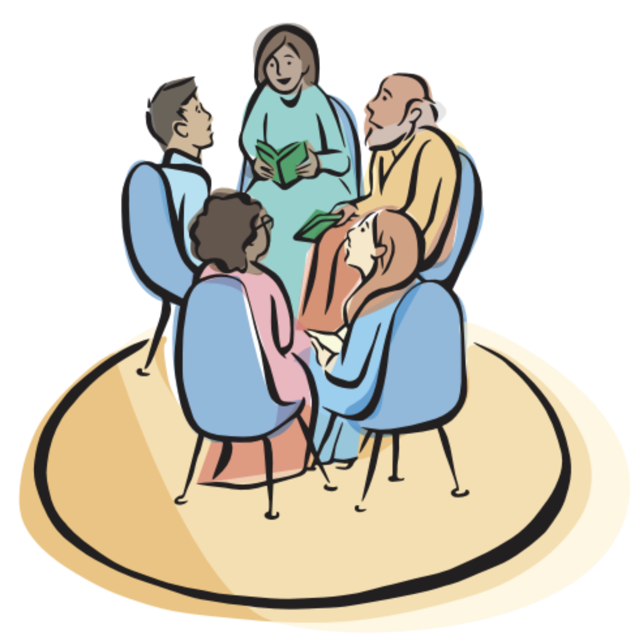 Illustration of an in-person healing group