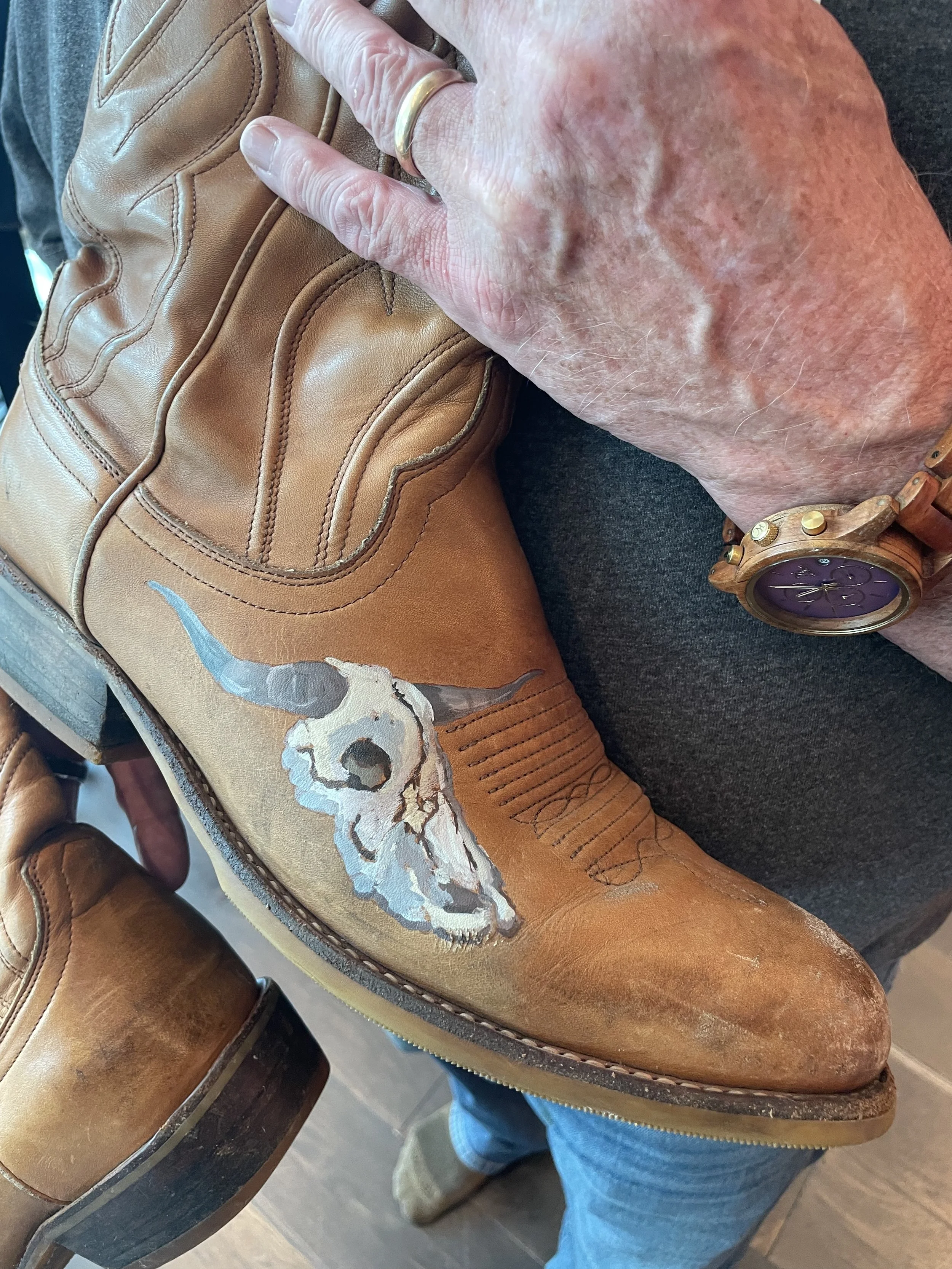 custom hand painted cowboy boot tecovas in store event